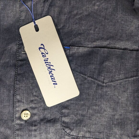 NEW- Size S Mens R&Y Caribbean Short Sleeve Button Down Shirt Linen Dark Navy - Picture 4 of 8